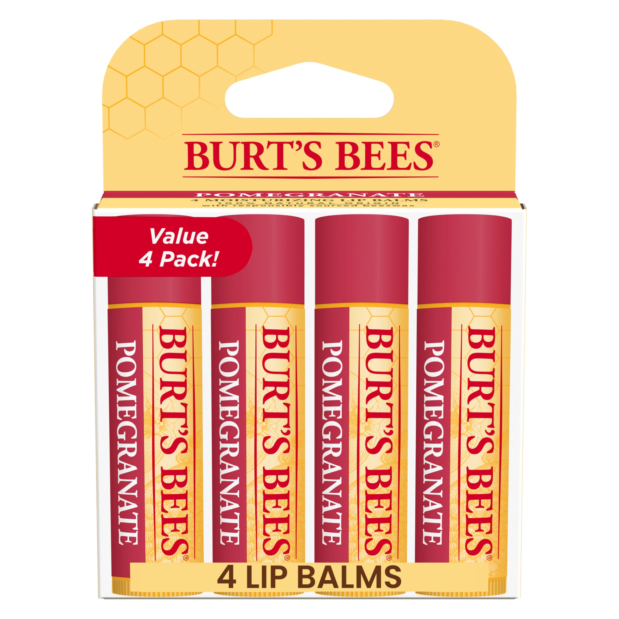 Burt's Bees Gifts Ideas - In Full Bloom Lip Balm Set, Original Beeswax, Dragonfruit Lemon, Tropical Pineapple & Strawberry, Natural Origin Lip Treatment, 4 Tubes, 0.15 oz.