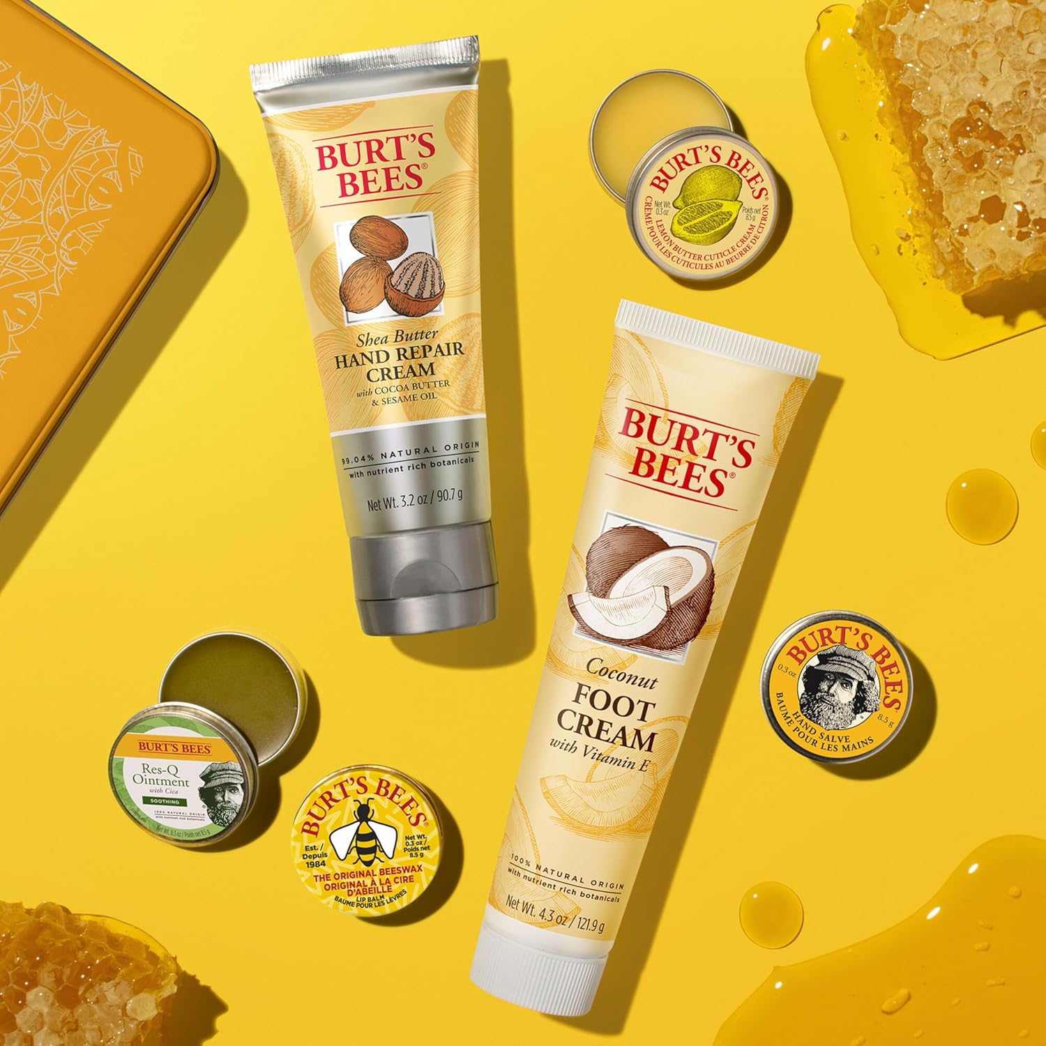 Burt's Bees Back To School Gifts Ideas - Classics Set, 6 Products in Giftable Tin – Cuticle Cream, Hand Salve, Lip Balm, Res-Q Ointment, Hand Repair and Foot Cream