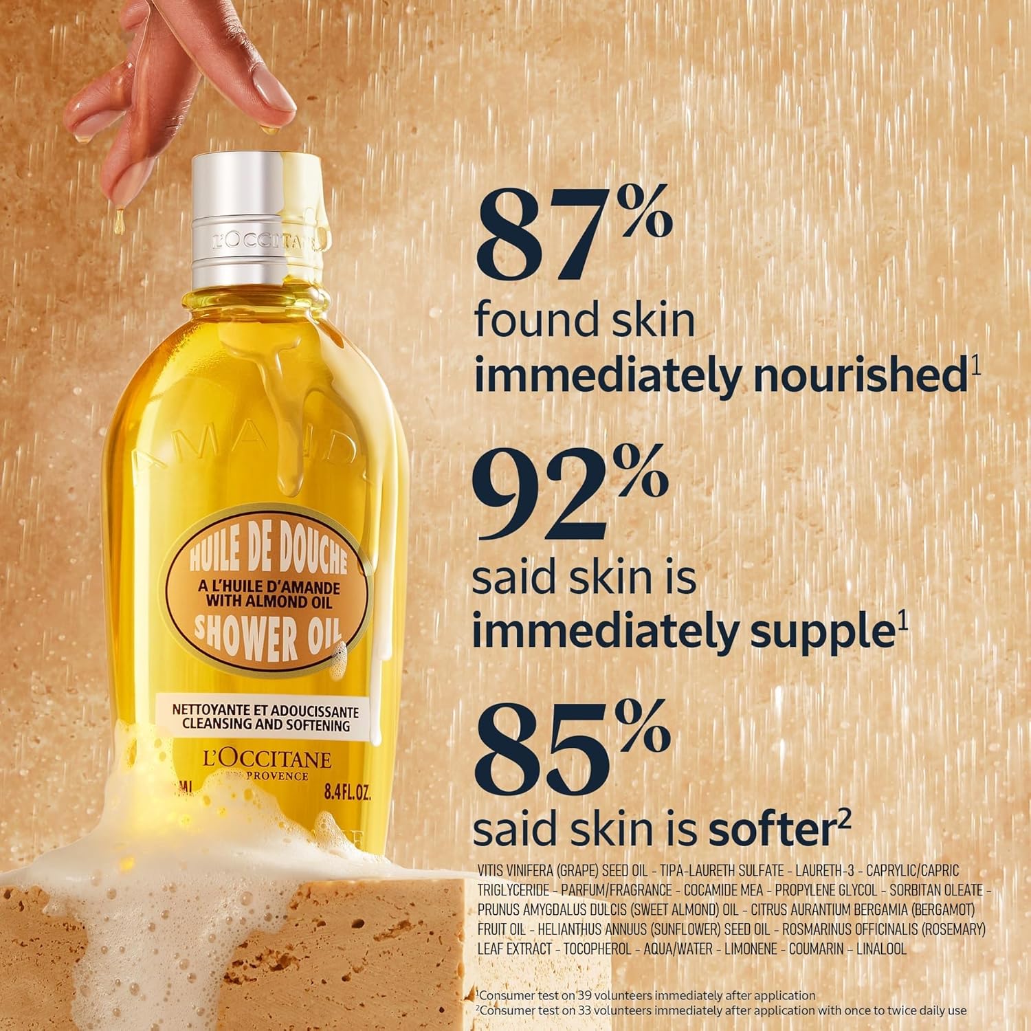 L'OCCITANE Cleansing & Softening Almond Shower Oil, Body Wash & Shaving Base Purifies & Smooths Without Drying Skin, Milky Lather, Nourishing Skincare