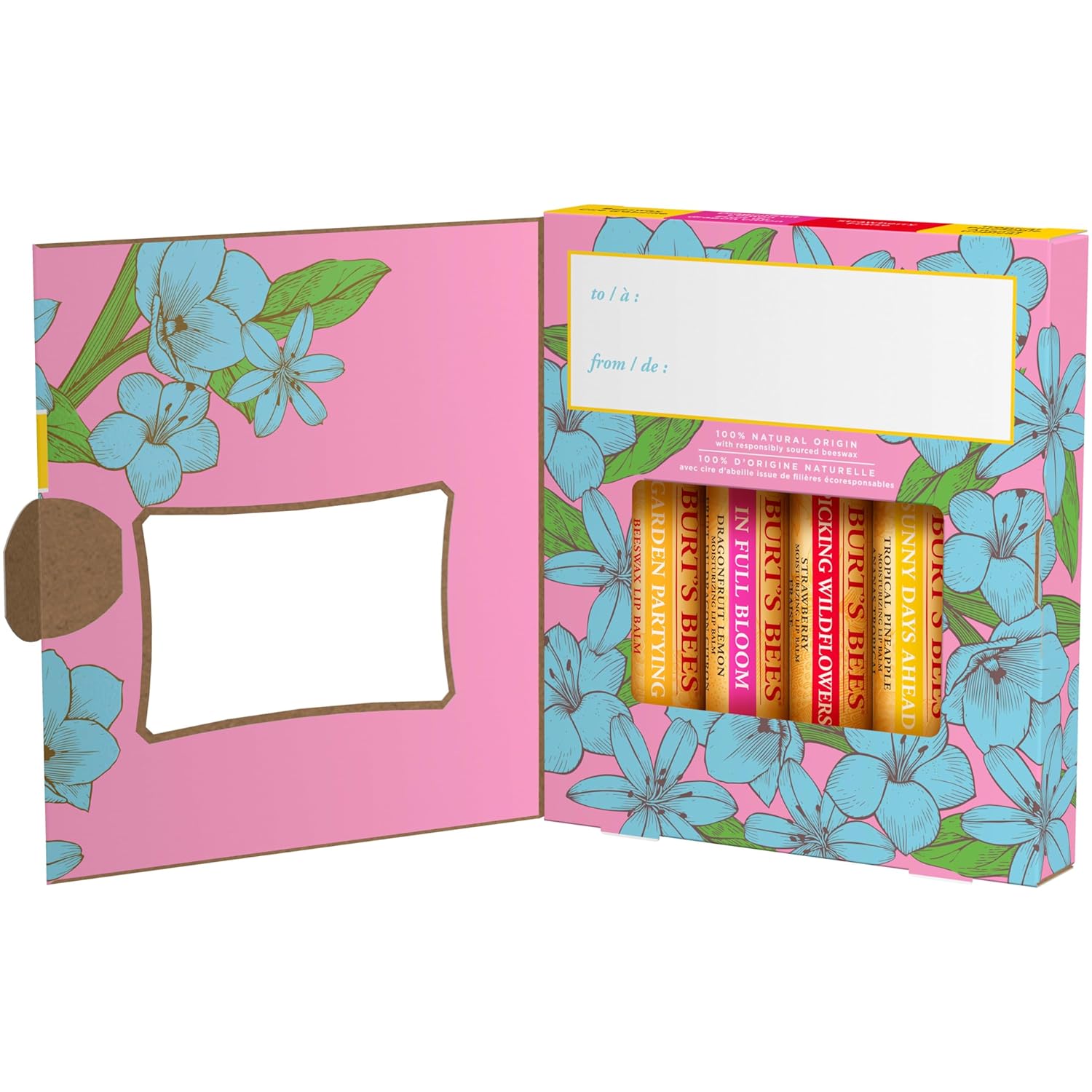 Burt's Bees Gifts Ideas - In Full Bloom Lip Balm Set, Original Beeswax, Dragonfruit Lemon, Tropical Pineapple & Strawberry, Natural Origin Lip Treatment, 4 Tubes, 0.15 oz.