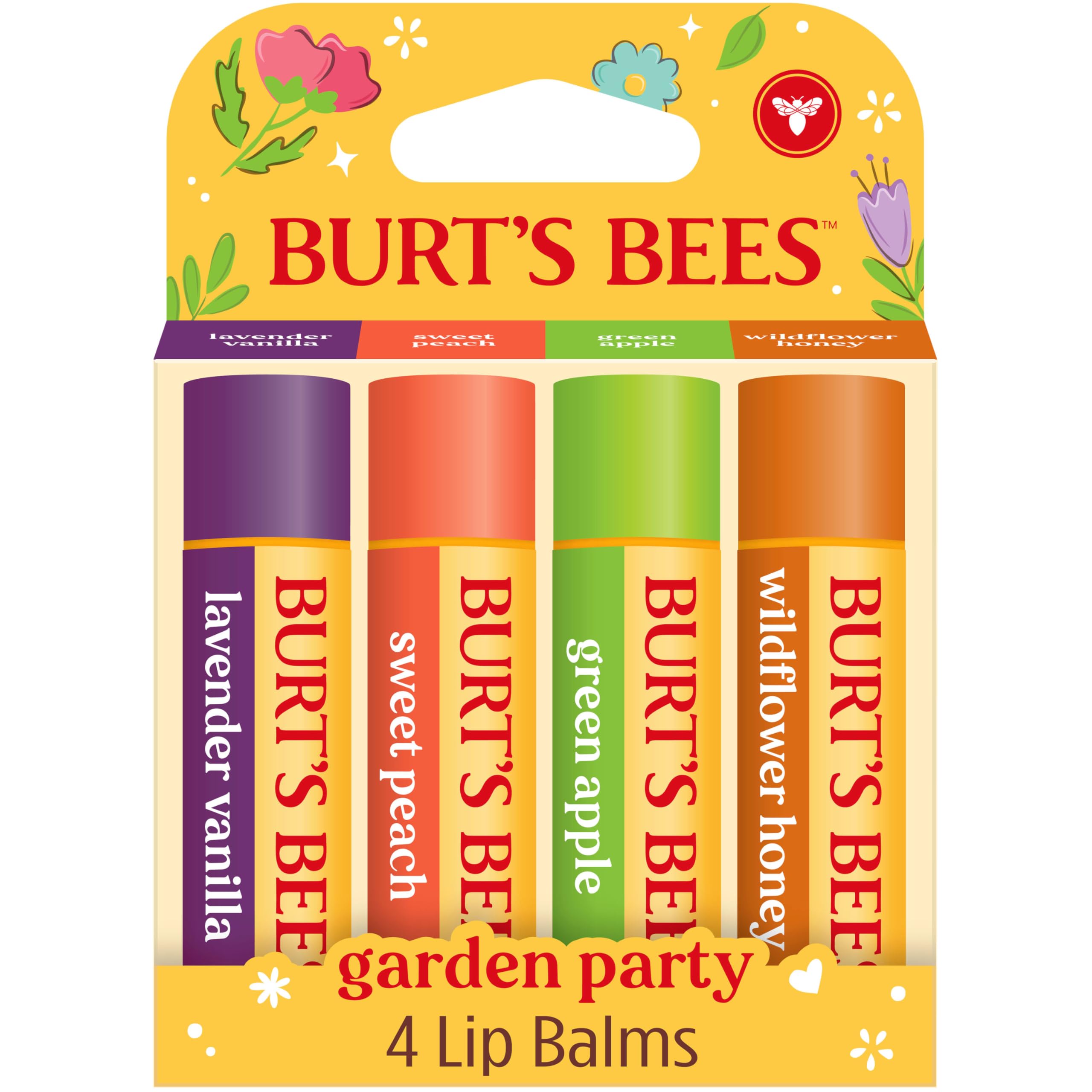 Burt's Bees Gifts Ideas - In Full Bloom Lip Balm Set, Original Beeswax, Dragonfruit Lemon, Tropical Pineapple & Strawberry, Natural Origin Lip Treatment, 4 Tubes, 0.15 oz.