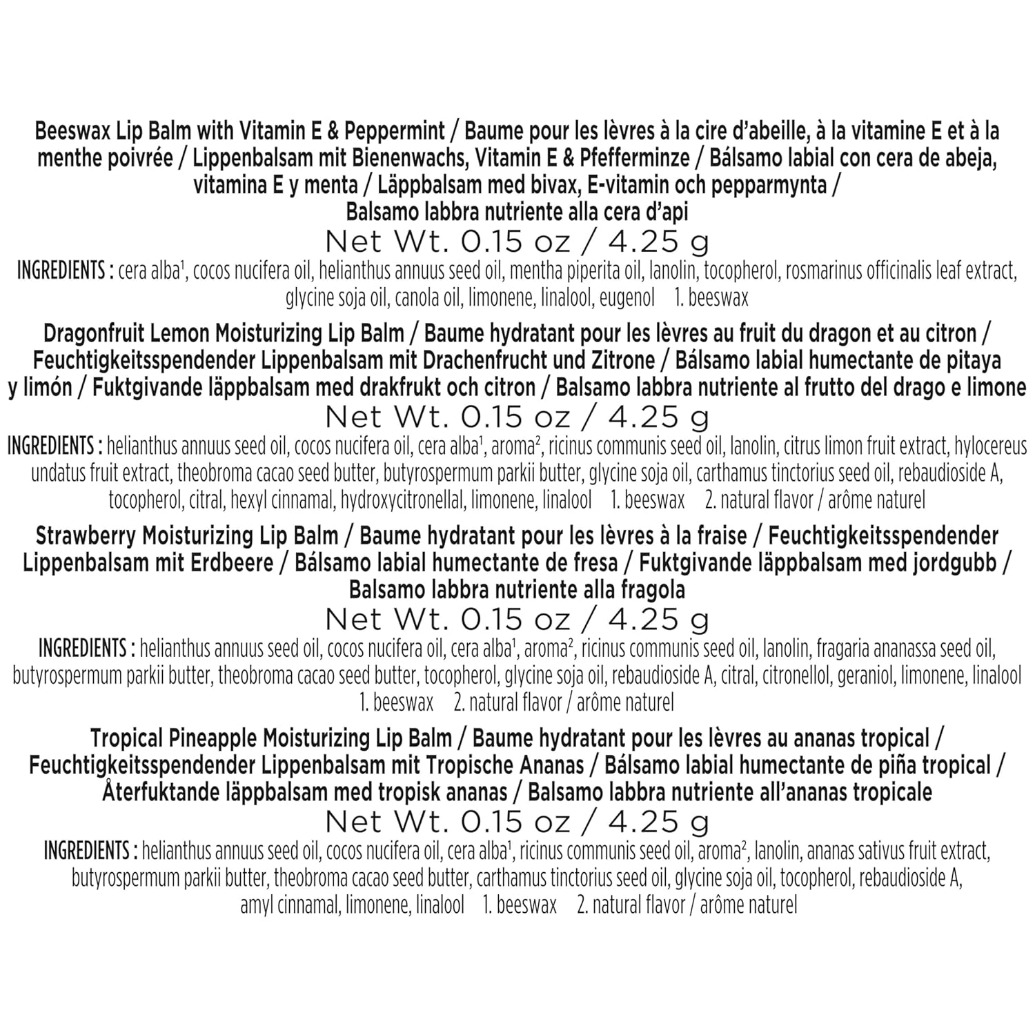 Burt's Bees Gifts Ideas - In Full Bloom Lip Balm Set, Original Beeswax, Dragonfruit Lemon, Tropical Pineapple & Strawberry, Natural Origin Lip Treatment, 4 Tubes, 0.15 oz.