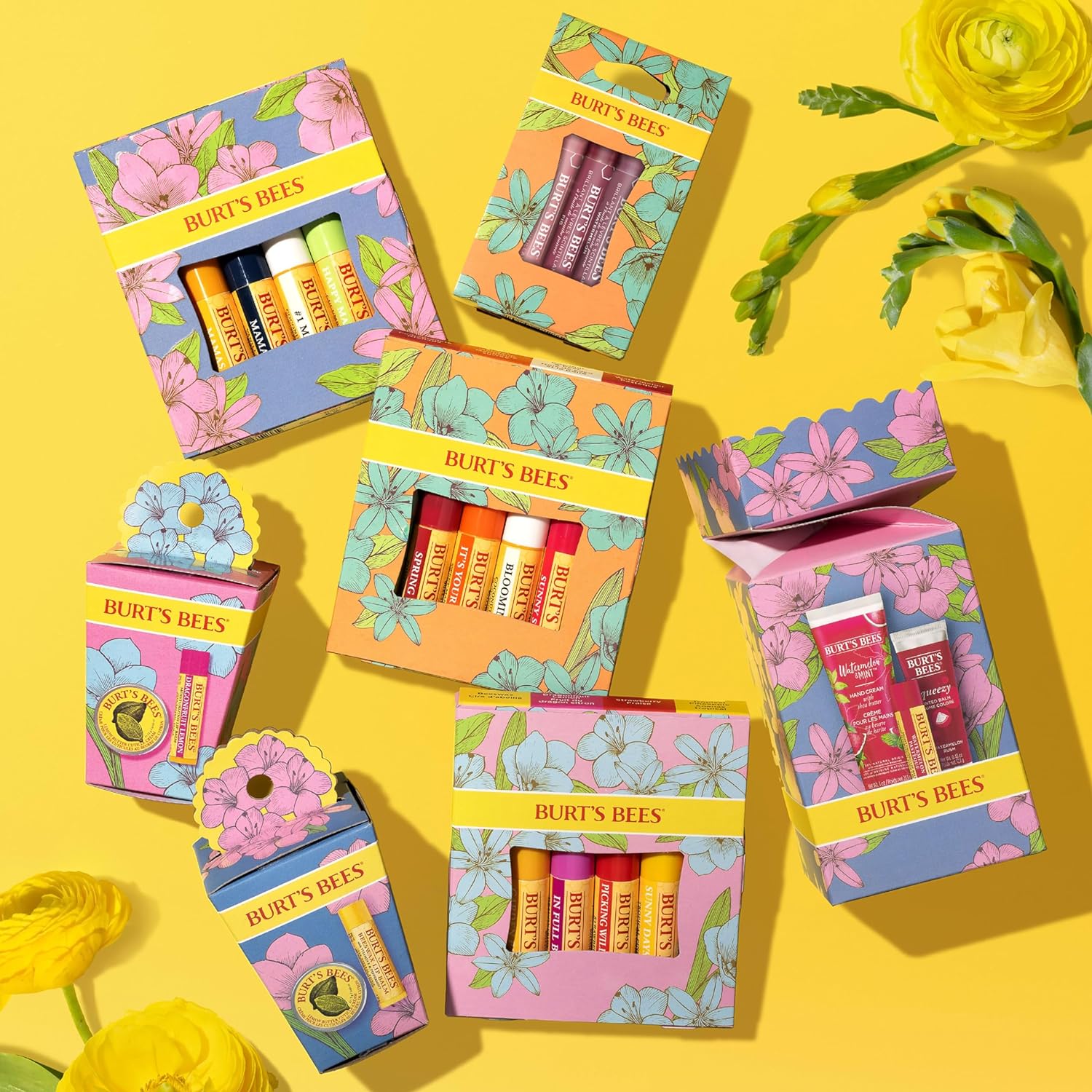 Burt's Bees Gifts Ideas - In Full Bloom Lip Balm Set, Original Beeswax, Dragonfruit Lemon, Tropical Pineapple & Strawberry, Natural Origin Lip Treatment, 4 Tubes, 0.15 oz.