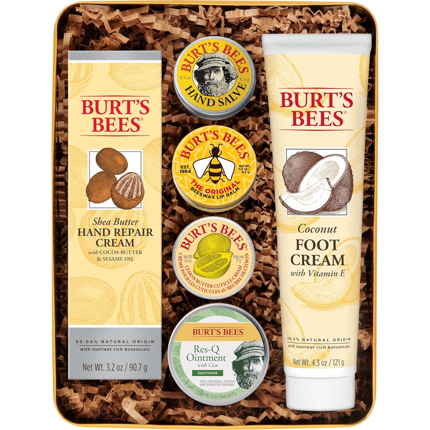 Burt's Bees Back To School Gifts Ideas - Classics Set, 6 Products in Giftable Tin – Cuticle Cream, Hand Salve, Lip Balm, Res-Q Ointment, Hand Repair and Foot Cream