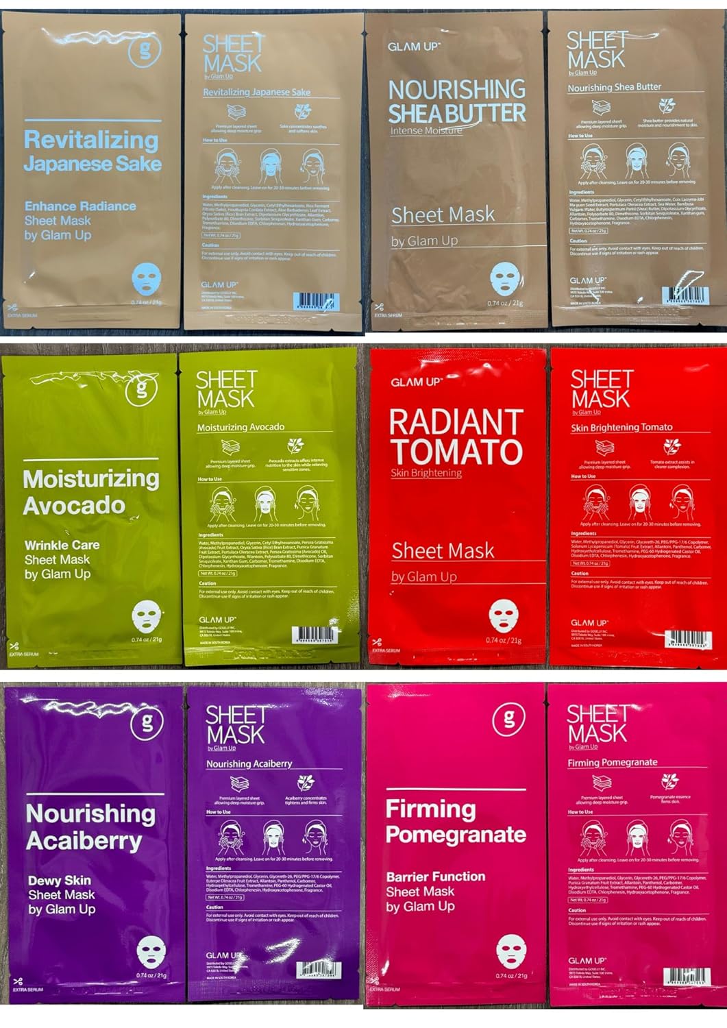 GLAM UP Premium Facial Sheet Mask 12 Combo (Pack of 12) | Clean Face Masks Skincare, Hydrating Face Masks, Moisturizing, Soothing, Beauty Mask For All Skin Type Variety Beauty Mask Set